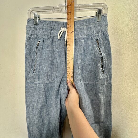 Athleta Chambray Blue Cabo Casual Linen Jogger Pant Tie Waist Front Zip 4 - Picture 14 of 16